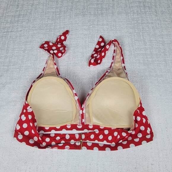 Red With White Polka Dot Bikini Top Plus Size 18 Ruched Padded Triangle Halter - Picture 4 of 8